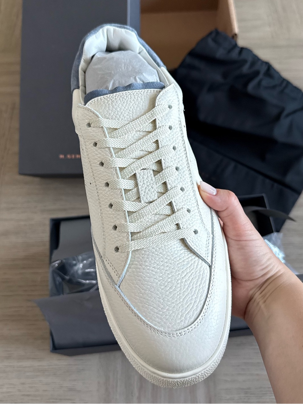 M.Gemi Mens Italian Shoes Alessandro Off White/Blue Jean Suede SZ 46( US 12) NWT